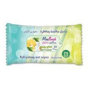 MAX TOUCH LEMON AND PEPPERMINT WIPES 24 PCS