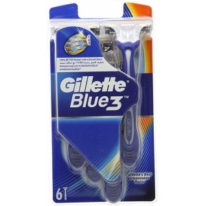 GILLETTE BLUE 3 DISPOSABLE RAZORS 6 BLADES