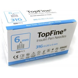 TOPFINE INSULIN PEN NEEDLES 6MM 100 PCS